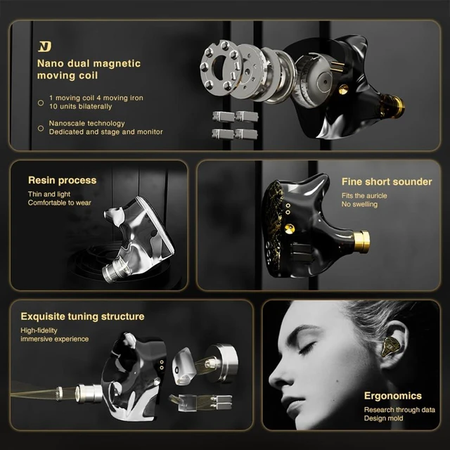 Alt view image 3 of 7 - CCA ND 001 4BA+1DD in Ear Monitor, HiFi IEM Earphones, Deep Bass Wired Earphones with Tangle-Free Detachable Cable