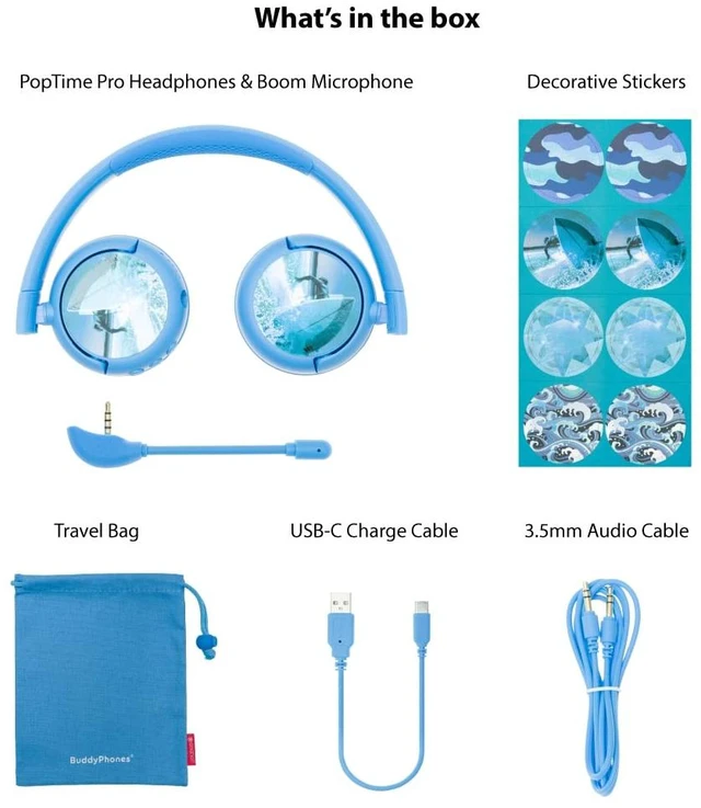 Alt view image 7 of 7 - Made for Amazon Bluetooth Kids Headphones with Boom Microphone | Blue