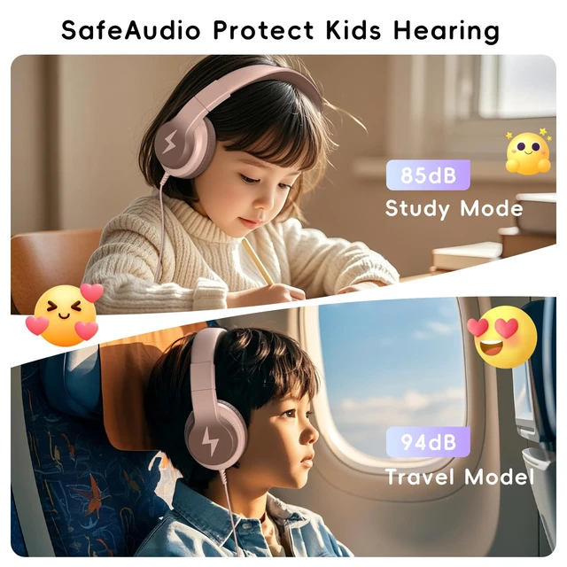 Alt view image 2 of 7 - Wired Kids Headphones for School, Over-Ear for Boys Girls | Volume Limiter 85/94dB, HD Stereo Sound, Microphone and Wired Control,Foldable Design, Gradient Brown