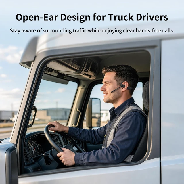 Alt view image 3 of 7 - Open Ear Headphones with Mic, Trucker Bluetooth Headset,Noise Canceling Mic | Bluetooth 5.4 Headphones 23g Lightweight Headset with Mute Button 12H Playtime Air Conduction Headphones for Call, Meeting