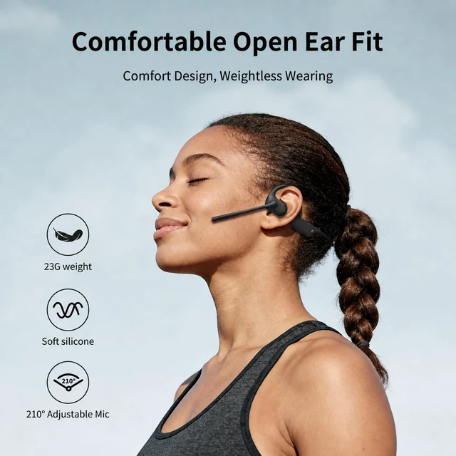 Alt view image 6 of 7 - Open Ear Headphones with Mic, Trucker Bluetooth Headset,Noise Canceling Mic | Bluetooth 5.4 Headphones 23g Lightweight Headset with Mute Button 12H Playtime Air Conduction Headphones for Call, Meeting