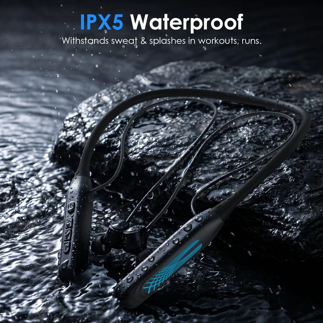 Alt view image 5 of 7 - TANKASE 2026 New Sports Neckband Bluetooth Headphones, 1000H Extra Battery Life & Display, Magnetic Earphones, IPX5 Waterproof, Stereo Mic, for Workout/Office, (Black)