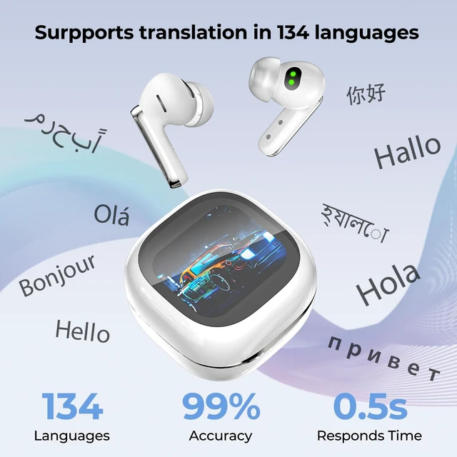 Alt view image 2 of 7 - Yworlln Translation Earbuds Real Time, Wireless Earbuds Audifonos Traductores Inglés Español Support 134 Languages, with Monitor Blood Oxygen/Heart Rate, Translation Headphones for Travel Learning