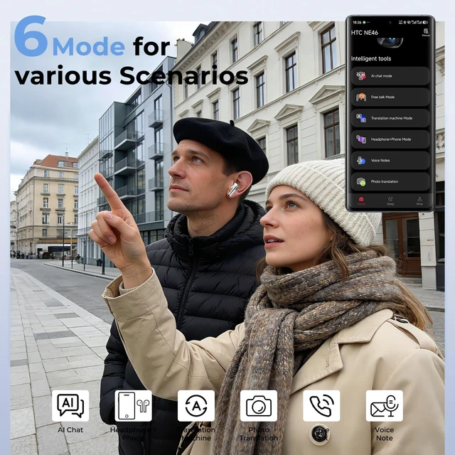 Alt view image 7 of 7 - Yworlln Translation Earbuds Real Time, Wireless Earbuds Audifonos Traductores Inglés Español Support 134 Languages, with Monitor Blood Oxygen/Heart Rate, Translation Headphones for Travel Learning