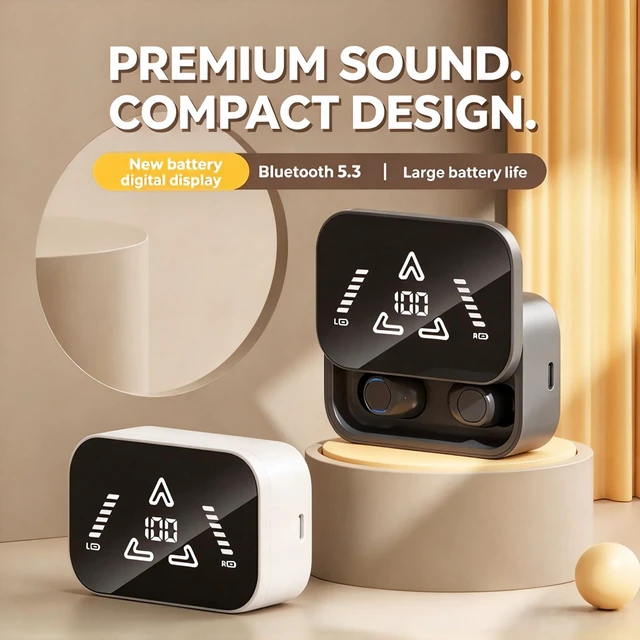 Alt view image 2 of 7 - ROEL-PLAY Wireless White Earbuds in-Ear Design with Digital Display Screen | Ultra Long Battery Life, Large Capacity, In-ear Design with Digital Display Screen, Rechargeable Bluetooth 5.3