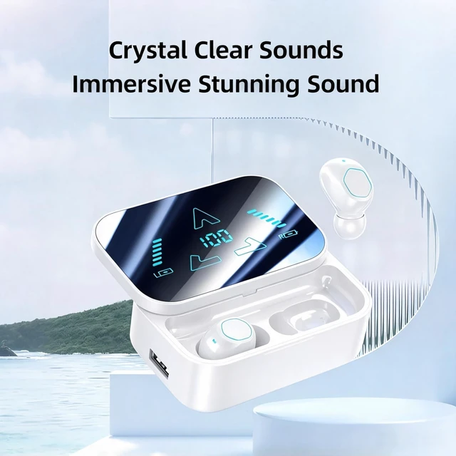 Alt view image 6 of 7 - ROEL-PLAY Wireless White Earbuds in-Ear Design with Digital Display Screen | Ultra Long Battery Life, Large Capacity, In-ear Design with Digital Display Screen, Rechargeable Bluetooth 5.3
