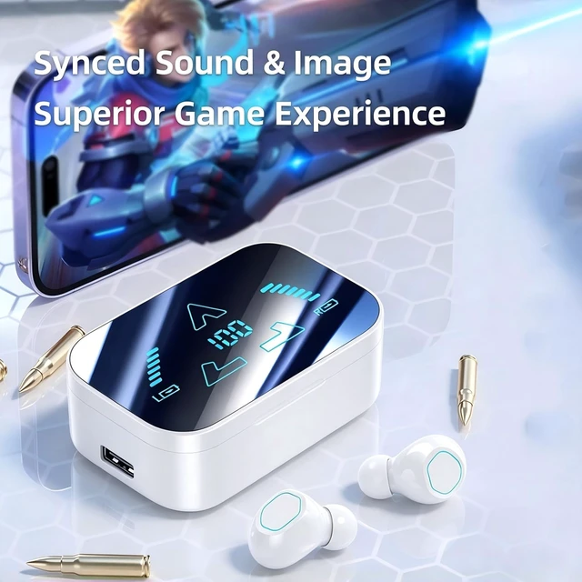 Alt view image 7 of 7 - ROEL-PLAY Wireless White Earbuds in-Ear Design with Digital Display Screen | Ultra Long Battery Life, Large Capacity, In-ear Design with Digital Display Screen, Rechargeable Bluetooth 5.3