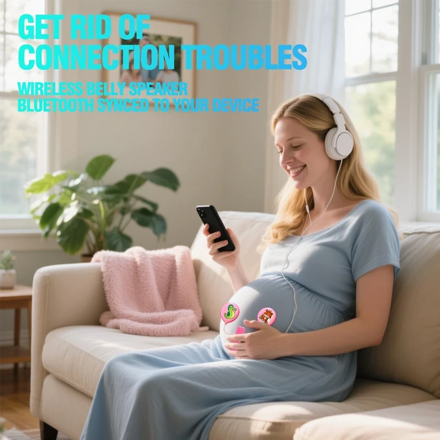 Alt view image 2 of 7 - Prnaiev Wireless Bluetooth Pregnancy Headphones for Belly Gifts for Pregnant Women | Jellyfish Baby Bump Headphones | Smart Phone Compatible (Pink)