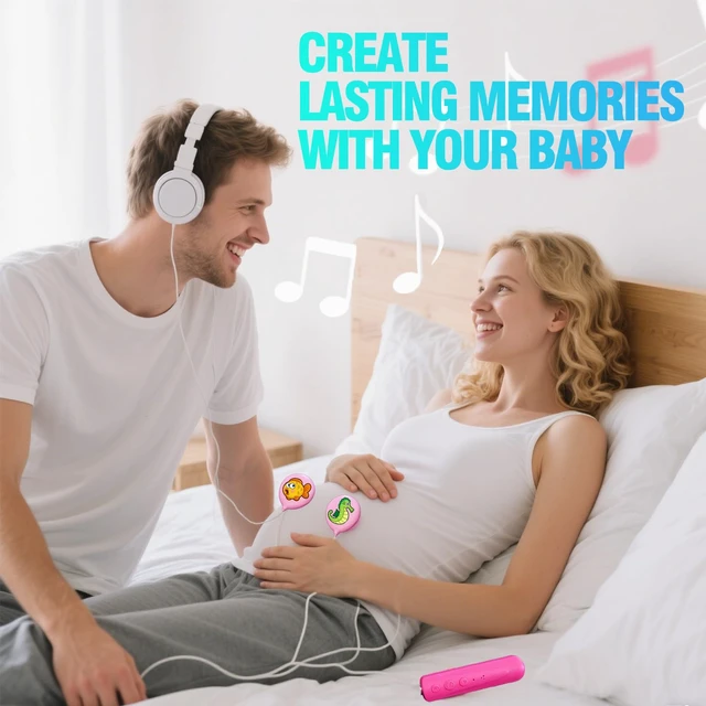 Alt view image 3 of 7 - Prnaiev Wireless Bluetooth Pregnancy Headphones for Belly Gifts for Pregnant Women | Jellyfish Baby Bump Headphones | Smart Phone Compatible (Pink)
