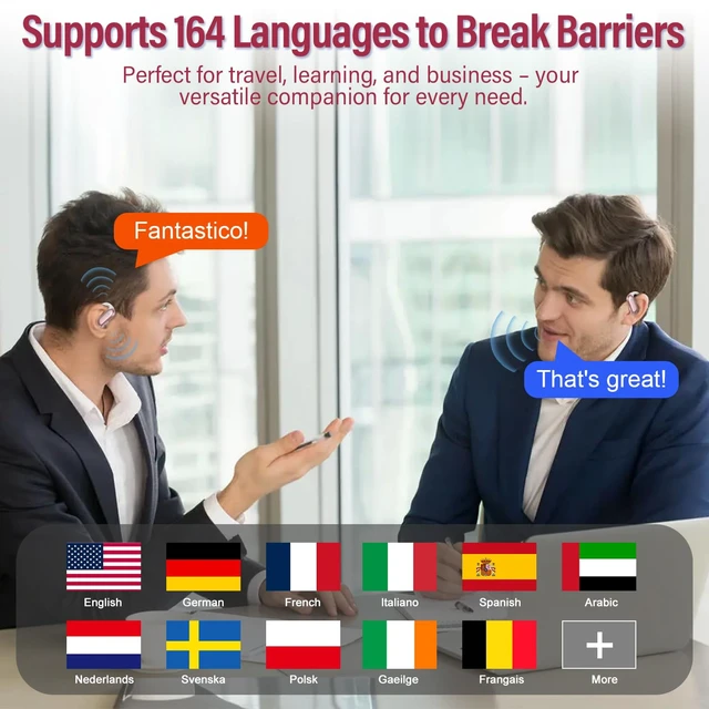 Alt view image 3 of 7 - Ai Translation Earbuds Real Time, 3-in-1 Buletooth 5.4 Translator Earbuds with 6 Translation Modes/164 Languages/No Subscription Required, Rose