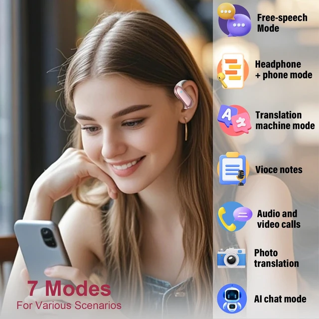 Alt view image 4 of 7 - Ai Translation Earbuds Real Time, 3-in-1 Buletooth 5.4 Translator Earbuds with 6 Translation Modes/164 Languages/No Subscription Required, Rose