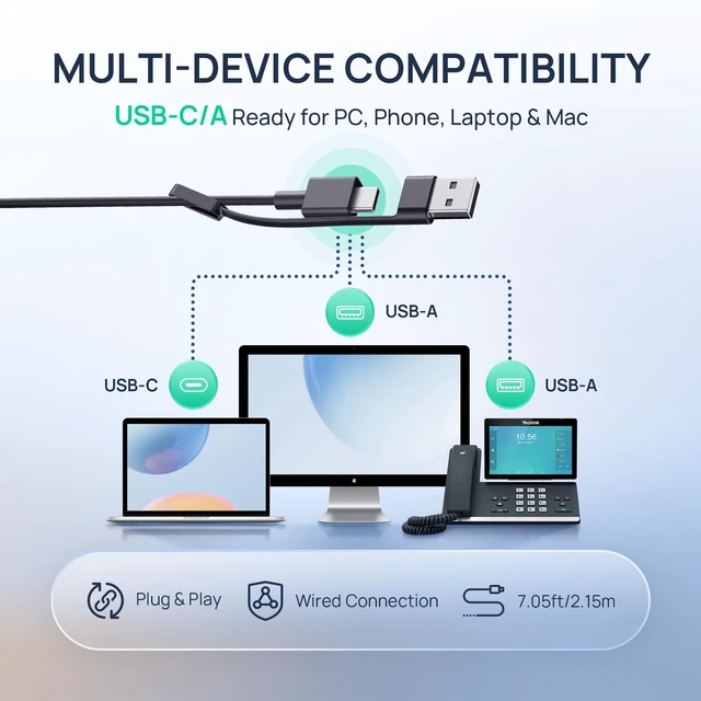 Alt view image 6 of 7 - Yealink UH46 PC Headset with Mic Noise Cancelling Wired Headset USB-C/A | Stereo PC Laptop Computer Headset with 3 Noise Cancelling Microphones Plug & Play for Home Office Online Meetings UC Platform