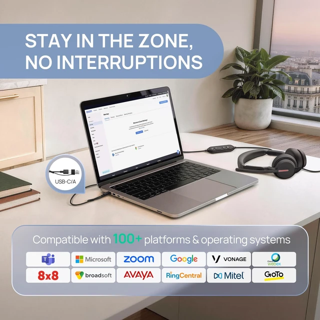 Alt view image 7 of 7 - Yealink UH46 PC Headset with Mic Noise Cancelling Wired Headset USB-C/A | Stereo PC Laptop Computer Headset with 3 Noise Cancelling Microphones Plug & Play for Home Office Online Meetings UC Platform