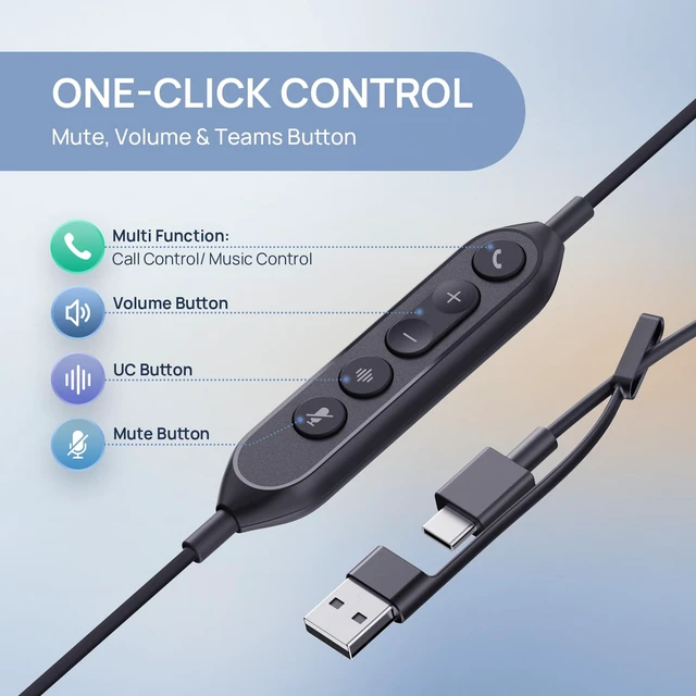 Alt view image 5 of 7 - Yealink UH46 PC Headset with Mic Noise Cancelling Wired Headset USB-C/A | Stereo PC Laptop Computer Headset with 3 Noise Cancelling Microphones Plug & Play for Home Office Online Meetings UC Platform