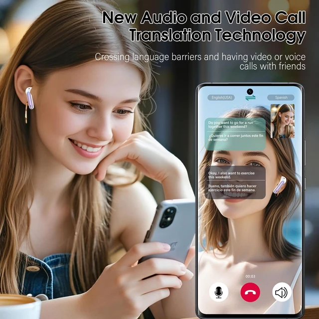Alt view image 5 of 7 - Ai Translation Earbuds Real Time, Simultaneous Interpretation Translator Earbuds with 6 Translation Modes/164 Languages, No Subscription Translatior Headphones, Taro Purple