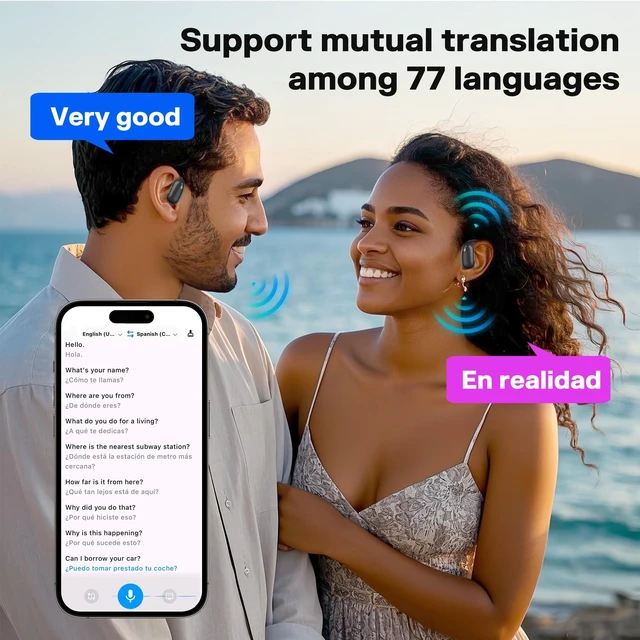 Alt view image 3 of 6 - AI Translation Earbuds Real Time Powered by ChatGPT,LCD Touch Screen OWS Translator for 147 Languages & Accents,Translation Device, Spanish Translation,Ideal for Travel&Business&Studying,Black