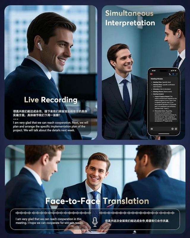 Alt view image 6 of 7 - AI Translation Earbuds Real Time,Multifunctional Touch Screen Translator for 144 Languages & Accents Audifonos Traductores Inglés Español Noise Canceling Headphones for1Travel Business Learning Black
