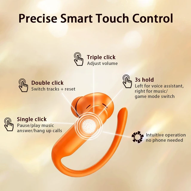 Alt view image 4 of 7 - BYH Wireless Earbuds, Bluetooth 6.0 Headphones with Touch Screen, Orange | Ear Buds with Heart Rate Monitor, in-Ear TWS Earphones, 6 EQ Over-Ear Earbuds for Sports/Gym/Workout