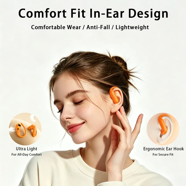 Alt view image 6 of 7 - BYH Wireless Earbuds, Bluetooth 6.0 Headphones with Touch Screen, Orange | Ear Buds with Heart Rate Monitor, in-Ear TWS Earphones, 6 EQ Over-Ear Earbuds for Sports/Gym/Workout