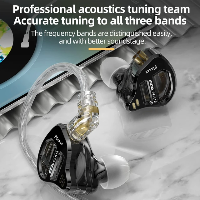 Alt view image 6 of 7 - CCA PLA13 Planar Drivers in-Ear Headphones Earbuds, CCA in-Ear Monitor Bassy Earphones, IEM HiFi Wired Ear Buds for Audiphile (Black, Without Mic)