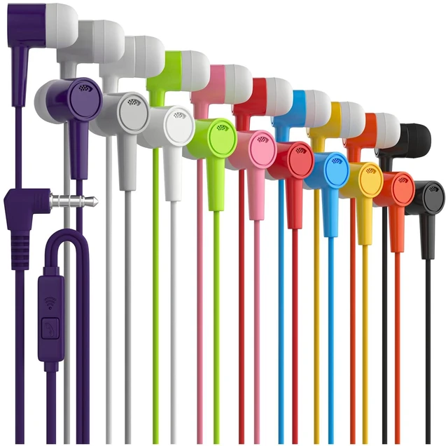 Main image of Maeline Wired Earbuds 20 Pack, New Headphones with Microphone, Earphones with Heavy Bass Stereo Noise Blocking, Compatible with iPhone and Android Devices, iPad, MP3, Fits 3.5mm (20 Pack, Ten Color)