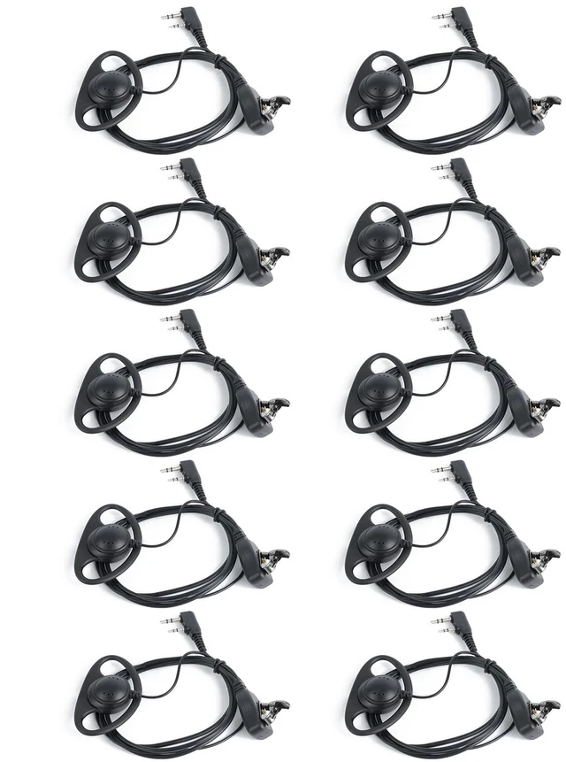 Main image of Case of 10 Walkie Talkie Earpiece with Mic - 2 Pin D-Type Radio Earpiece, Compatible with Baofeng UV-5R Retc15/RT22 RT21 H-777 RT68 BF-888S 2 Way Radios (10 Pack)