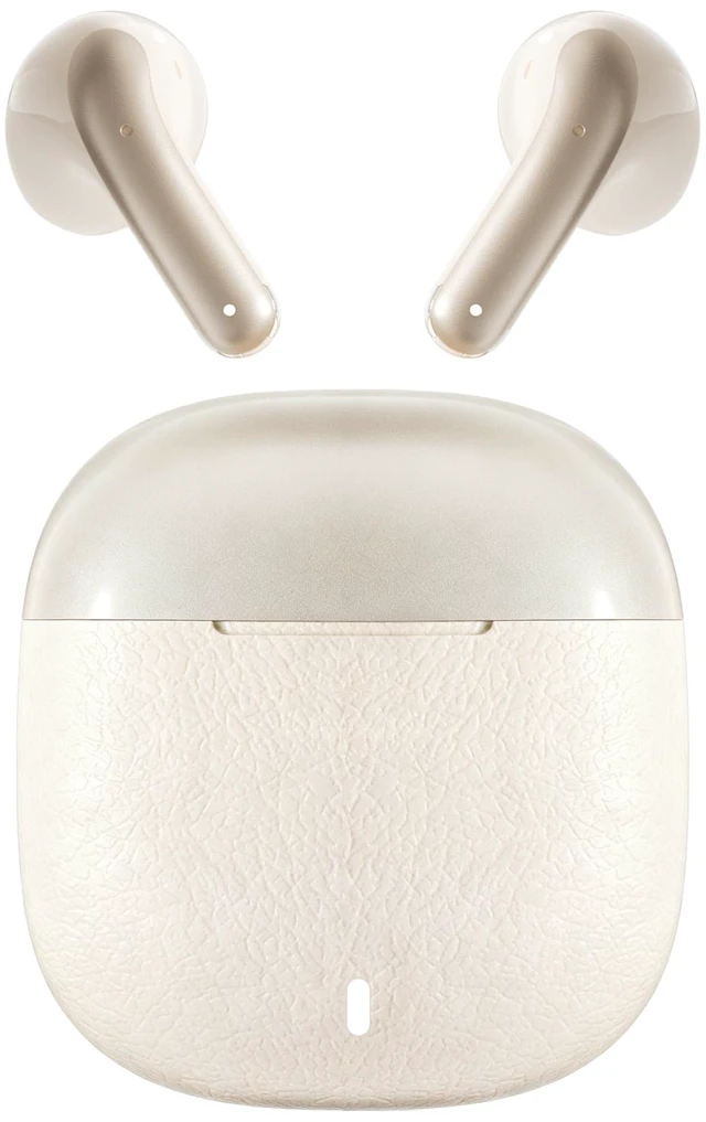 Main image of ROEL-PLAY Wireless Bluetooth Earbuds 45H Bluetooth 6.0 Earbuds, Beige | Noise Cancelling Earbuds, Leather Texture Stereo, 13mm Driver, Long Playtime, Sweat-Splash Resistant
