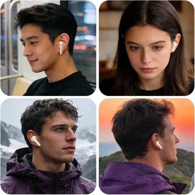 Alt view image 6 of 7 - ROEL-PLAY Wireless Bluetooth Earbuds 45H Bluetooth 6.0 Earbuds, Beige | Noise Cancelling Earbuds, Leather Texture Stereo, 13mm Driver, Long Playtime, Sweat-Splash Resistant