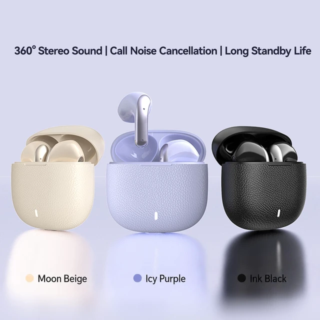 Alt view image 7 of 7 - ROEL-PLAY Wireless Bluetooth Earbuds 45H Bluetooth 6.0 Earbuds, Beige | Noise Cancelling Earbuds, Leather Texture Stereo, 13mm Driver, Long Playtime, Sweat-Splash Resistant