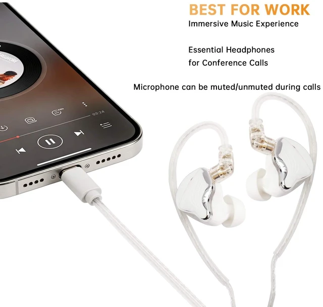 Alt view image 6 of 7 - Wired Earbuds USB C Headphones with Mic, Hi-Res HiFi IEM Earphones | detachable cable, loud, comfort, secure fit, noise cancelling, clear calls, durable, sport, running, for phone laptop tablet