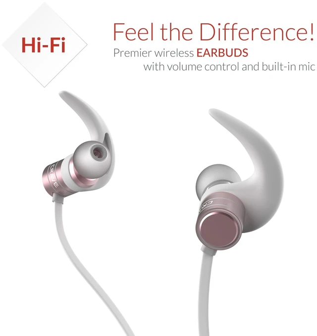 Alt view image 2 of 7 - Crave Octane Wireless Bluetooth Earphones, in-Ear Sweat and Water Resistant Stereo Headphones Earbuds with 8 Hour Battery, Magnetic Ends, Built-in Mic - Rose Gold