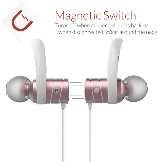 Alt view image 3 of 7 - Crave Octane Wireless Bluetooth Earphones, in-Ear Sweat and Water Resistant Stereo Headphones Earbuds with 8 Hour Battery, Magnetic Ends, Built-in Mic - Rose Gold