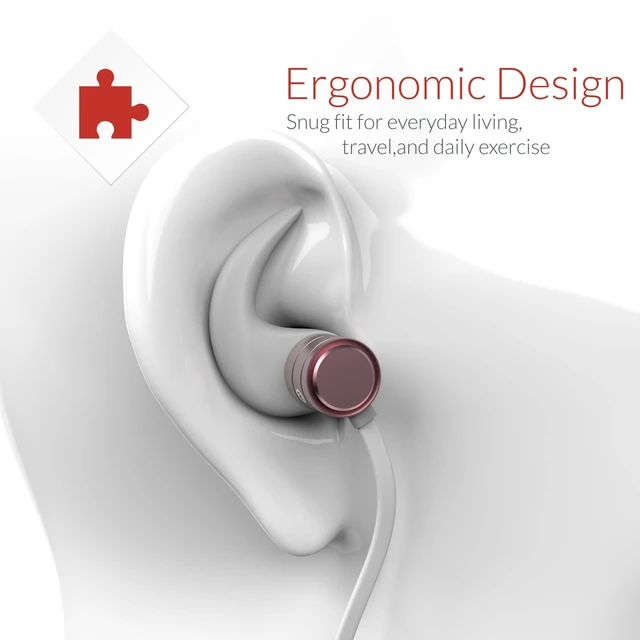 Alt view image 4 of 7 - Crave Octane Wireless Bluetooth Earphones, in-Ear Sweat and Water Resistant Stereo Headphones Earbuds with 8 Hour Battery, Magnetic Ends, Built-in Mic - Rose Gold