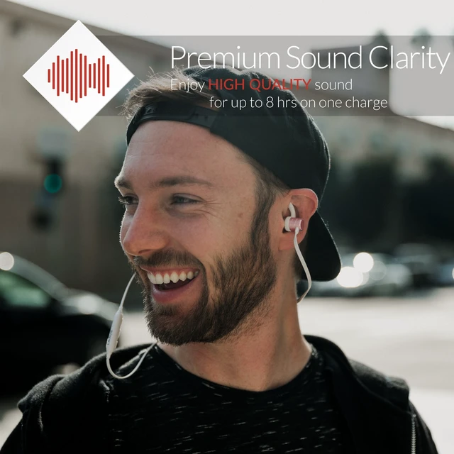 Alt view image 6 of 7 - Crave Octane Wireless Bluetooth Earphones, in-Ear Sweat and Water Resistant Stereo Headphones Earbuds with 8 Hour Battery, Magnetic Ends, Built-in Mic - Rose Gold