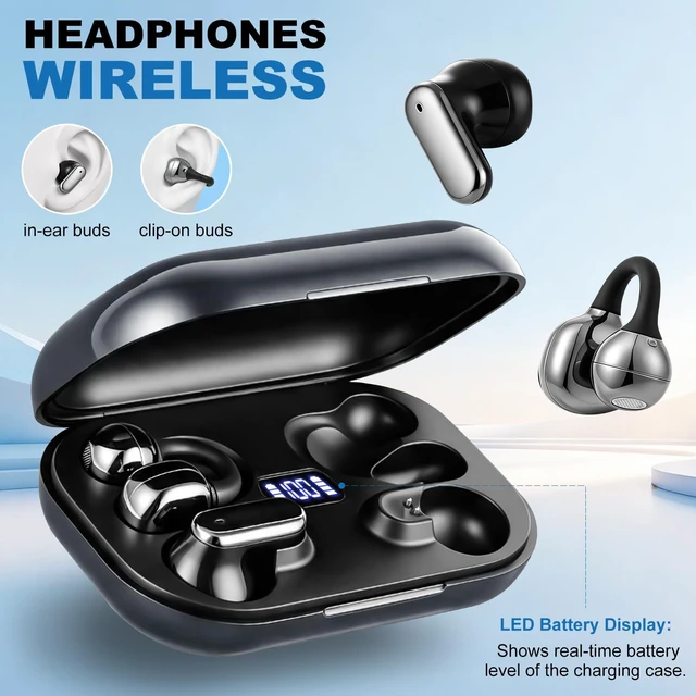 Alt view image 2 of 7 - Jekarsy 2-in-1 Wireless Earbuds, Bluetooth 6.0, Sports Headphones Wireless with 76hrs Playtime, Touch Control, Noise Canceling Earbuds for Phone/Laptop/Gym/Running/WorkBlack, 4 Earbuds Total