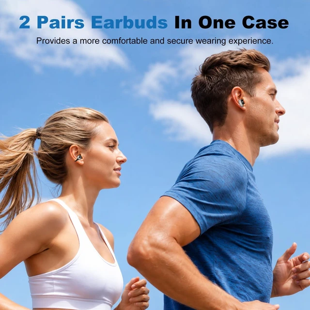 Alt view image 6 of 7 - Jekarsy 2-in-1 Wireless Earbuds, Bluetooth 6.0, Sports Headphones Wireless with 76hrs Playtime, Touch Control, Noise Canceling Earbuds for Phone/Laptop/Gym/Running/WorkBlack, 4 Earbuds Total