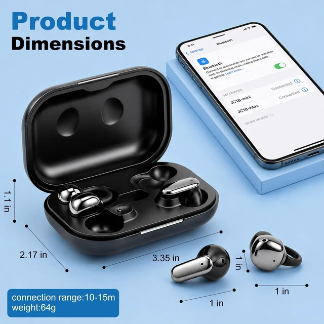 Alt view image 7 of 7 - Jekarsy 2-in-1 Wireless Earbuds, Bluetooth 6.0, Sports Headphones Wireless with 76hrs Playtime, Touch Control, Noise Canceling Earbuds for Phone/Laptop/Gym/Running/WorkBlack, 4 Earbuds Total