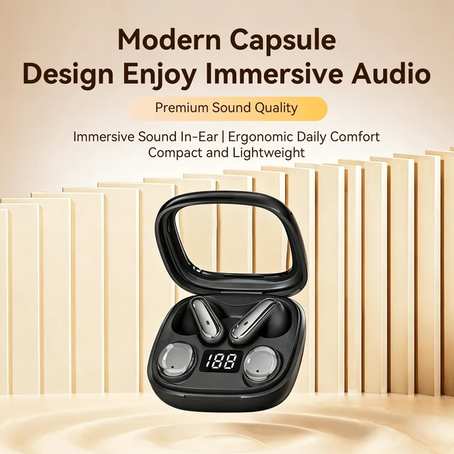 Alt view image 4 of 7 - 4-in-1 Wireless Earbuds Bluetooth 6.0 Dual LED Display Charging Case | Open-Ear Clip-On & Mini Sleep Headphones, Touch Control, Hi-Res Sound, 40H Playtime, for Gym, Commute, Office & Travel