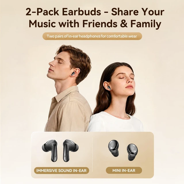Alt view image 5 of 7 - 4-in-1 Wireless Earbuds Bluetooth 6.0 Dual LED Display Charging Case | Open-Ear Clip-On & Mini Sleep Headphones, Touch Control, Hi-Res Sound, 40H Playtime, for Gym, Commute, Office & Travel