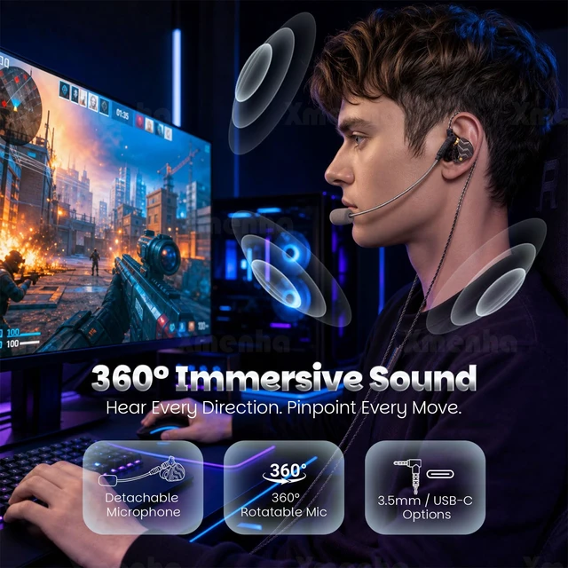 Alt view image 2 of 7 - Wired Gaming Earbuds with Mic Wired Earbuds USB C for iPhones Android | Gaming Ear Buds Earphones In Ear Gaming Corded USBC Earbuds USB C Headphones Wired Type C Headphone Wired with Microphones