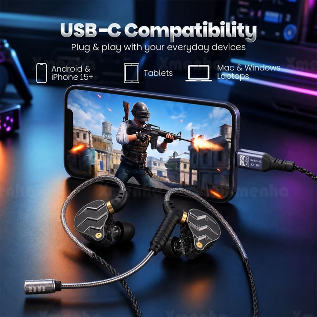 Alt view image 4 of 7 - Wired Gaming Earbuds with Mic Wired Earbuds USB C for iPhones Android | Gaming Ear Buds Earphones In Ear Gaming Corded USBC Earbuds USB C Headphones Wired Type C Headphone Wired with Microphones