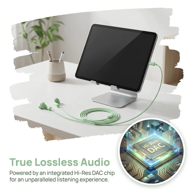 Alt view image 4 of 7 - USB C Wired Earbuds with Built-in DAC Chip, Metal in-Ear Earphones HD Microphone & Volume Control, Stereo Bass Headphones for iPhone 17/16/15 Pro Max, Samsung S26 S25 S24 S23 S22 A54 A53