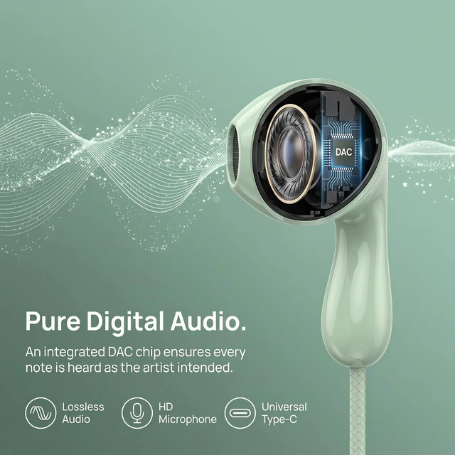 Alt view image 7 of 7 - USB C Wired Earbuds with Built-in DAC Chip, Metal in-Ear Earphones HD Microphone & Volume Control, Stereo Bass Headphones for iPhone 17/16/15 Pro Max, Samsung S26 S25 S24 S23 S22 A54 A53