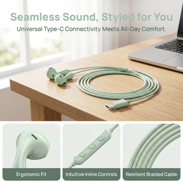 Alt view image 6 of 7 - USB C Wired Earbuds with Built-in DAC Chip, Metal in-Ear Earphones HD Microphone & Volume Control, Stereo Bass Headphones for iPhone 17/16/15 Pro Max, Samsung S26 S25 S24 S23 S22 A54 A53