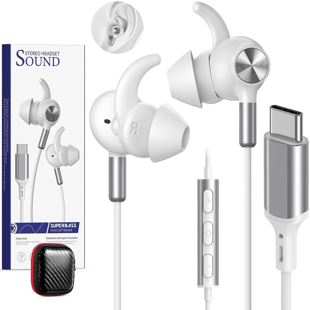 Main image of ASKUBSKU Wired Earbud USB C for Samsung Galaxy S26 S25 Ultra S24+ S23 White | Comfort USBC Headphone with Mic HiFi Bass Magnet Case, Type C Corded Ear Bud for iPhone 18 Pro Max Duo 17 16 Plus/iPad A16