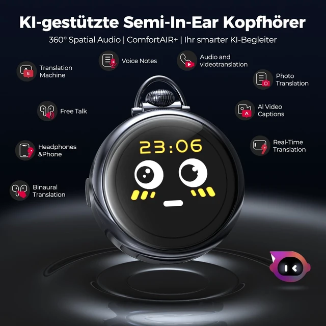 Alt view image 4 of 7 - NE71 AI Translation Earbuds-Smart Wireless Earbuds, Retro Pocket Watch Bluetooth Headphones with LCD Touch Screen Case, Support 164 Languages, Noise Cancellation,Wireless Earbuds Suitable