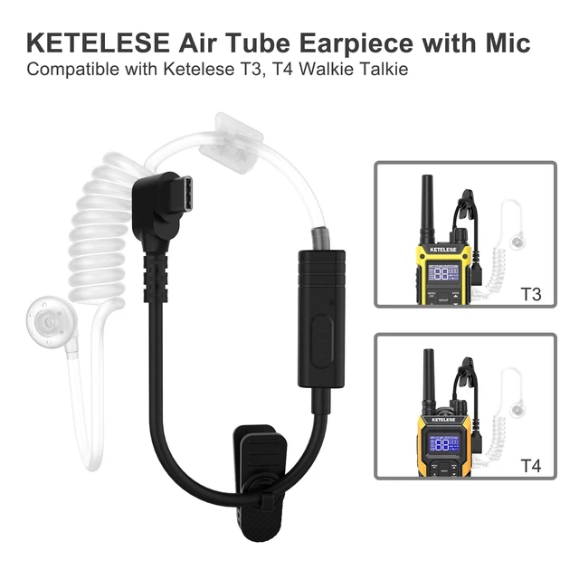 Alt view image 3 of 6 - USB Tube Earpiece for KETELESE T3T4 Walkie Talkie, Replacement Accessory | Tube Line, 6 Pack, Clear Sound, in Ear
