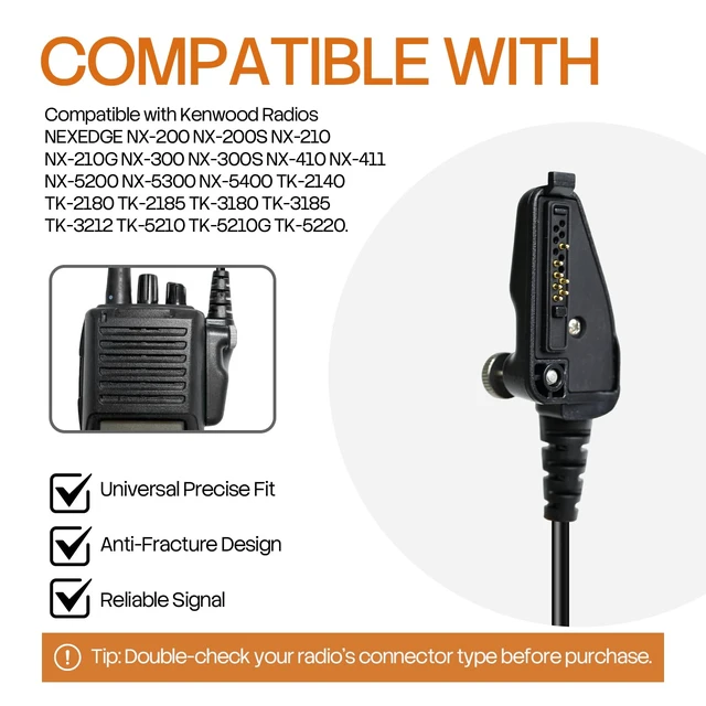 Alt view image 3 of 7 - PZYPYM G-Shape Walkie Talkie Earpiece with PTT Mic, Kevlar Reinforced, Compatible with Kenwood NEXEDGE NX TK Series Radios