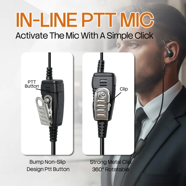 Alt view image 4 of 7 - PZYPYM G-Shape Walkie Talkie Earpiece with PTT Mic, Kevlar Reinforced, Compatible with Motorola XPR3000 XPR3300e XPR3500e XiR P6600 Series Radios