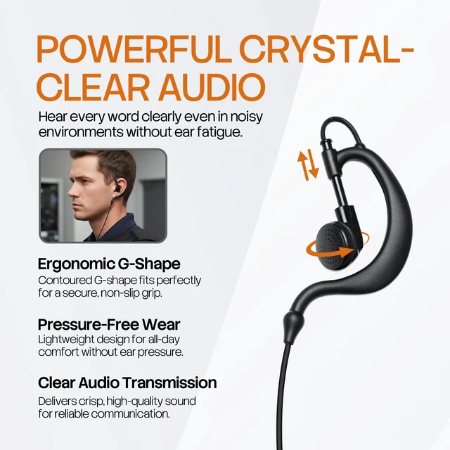 Alt view image 5 of 7 - PZYPYM G-Shape Walkie Talkie Earpiece with PTT Mic, Kevlar Reinforced, Compatible with Motorola XPR3000 XPR3300e XPR3500e XiR P6600 Series Radios